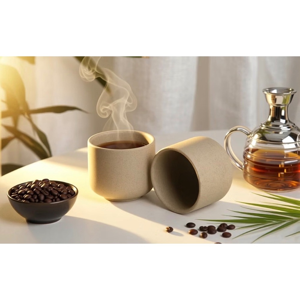 Modern Organic Natural Artisanal Tumbler Style Stoneware Espresso Cups 2.5" High
